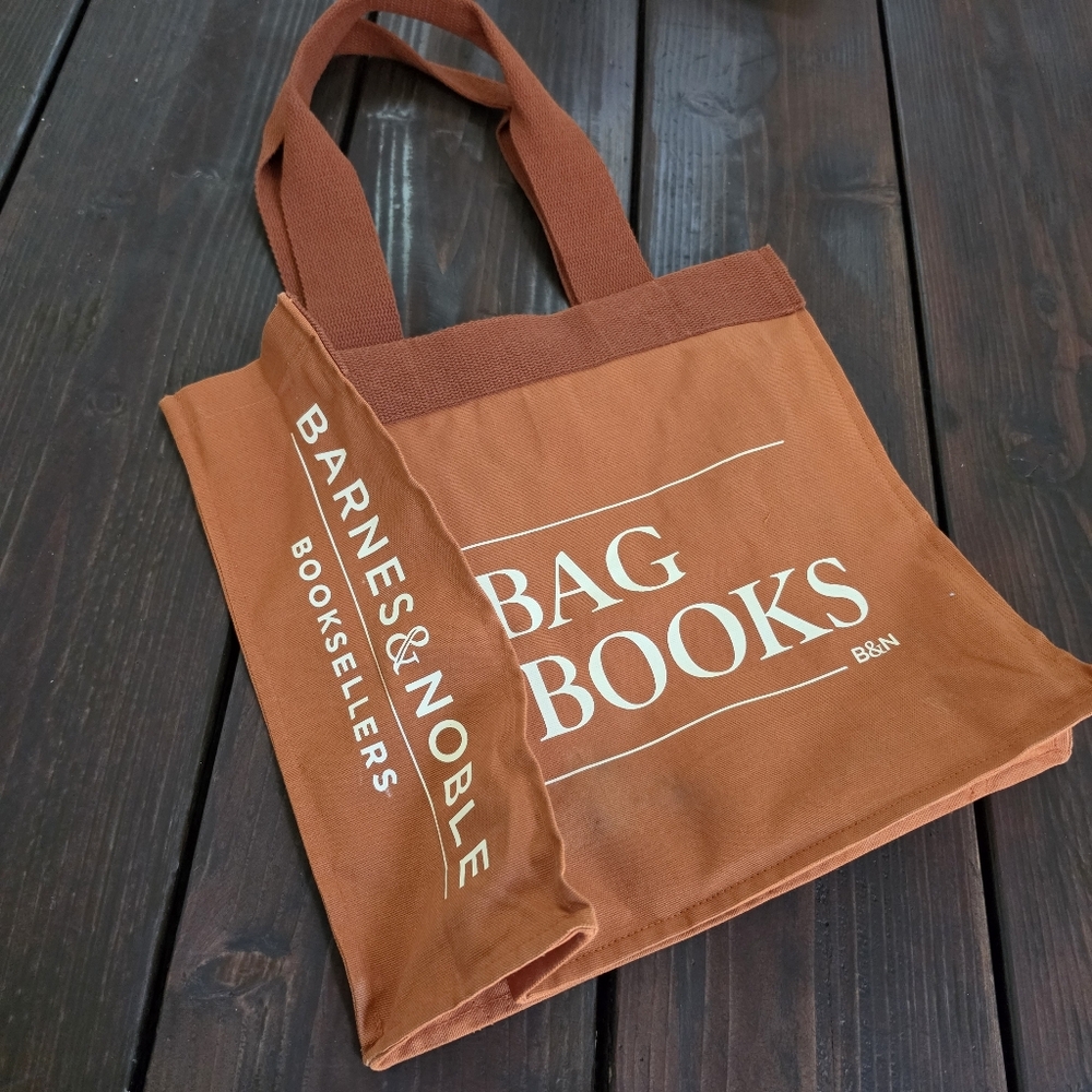 Barnes & Noble Rust Orange Canvas Tote with "BAG BOOKS" Print